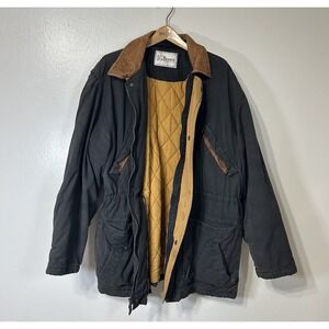 VNTG JG Brown Men's L Canvas Chore Jacket Barn Coat Leather Quilted Utility Work